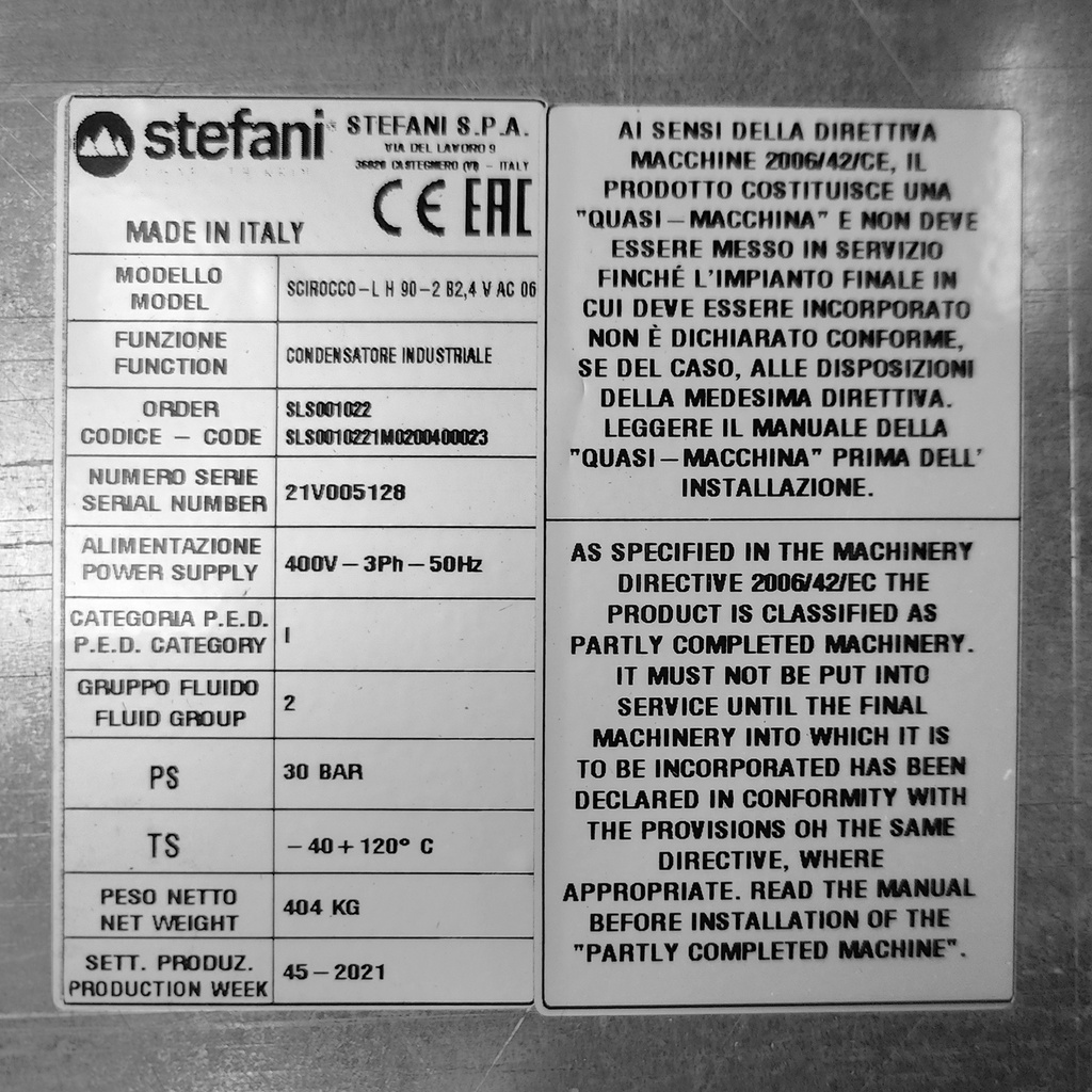 Stefani condenser Scirocco-L C 90-2 B 6 DV 194,2kW +40C 15dt 