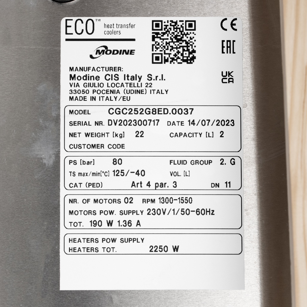 Evaporator with defrost Co2 CGC252G8 8mm (drip tray insula.)