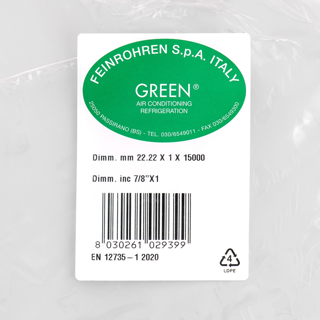 Copper Tube Coil,7/8" (22,22) x1,0mm x15m, Green Standard, MWP 53bar