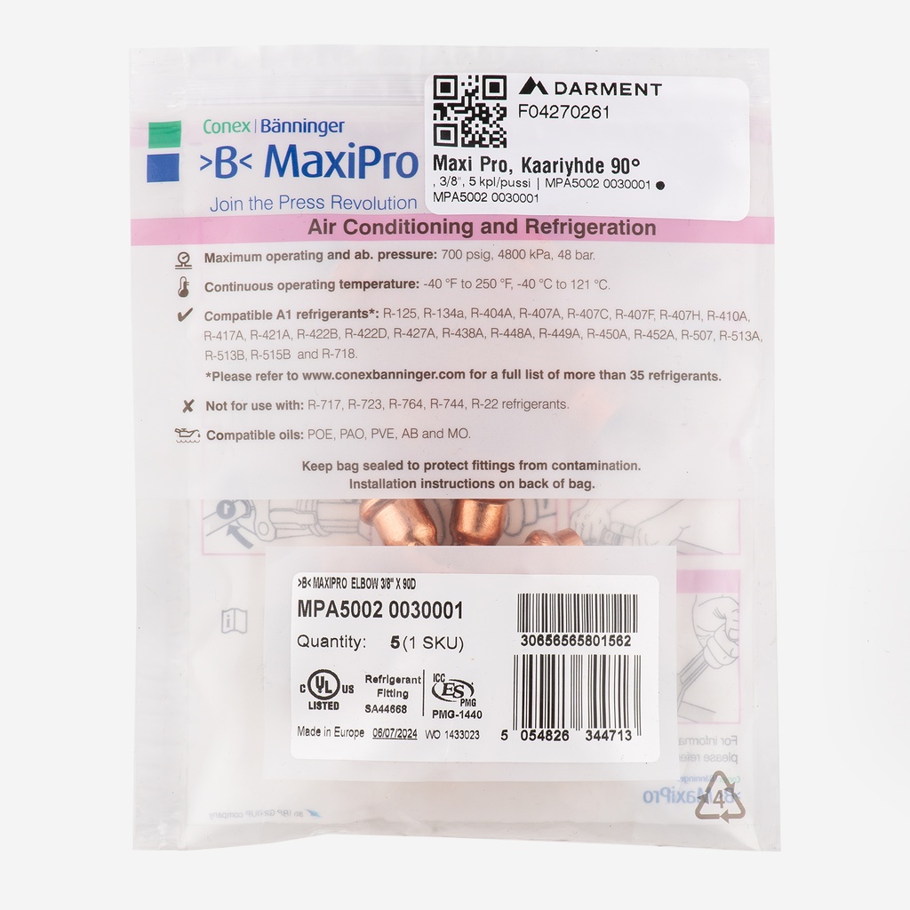 MaxiPro, 90° Bend, 3/8", 5pcs/bag | MPA5002 0030001