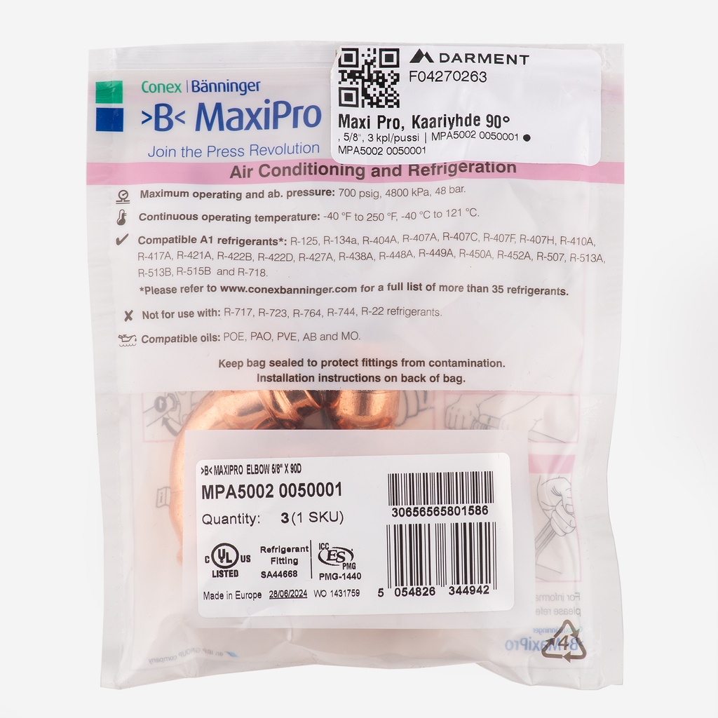 MaxiPro, 90° Bend, 5/8", 3pcs/bag | MPA5002 0050001