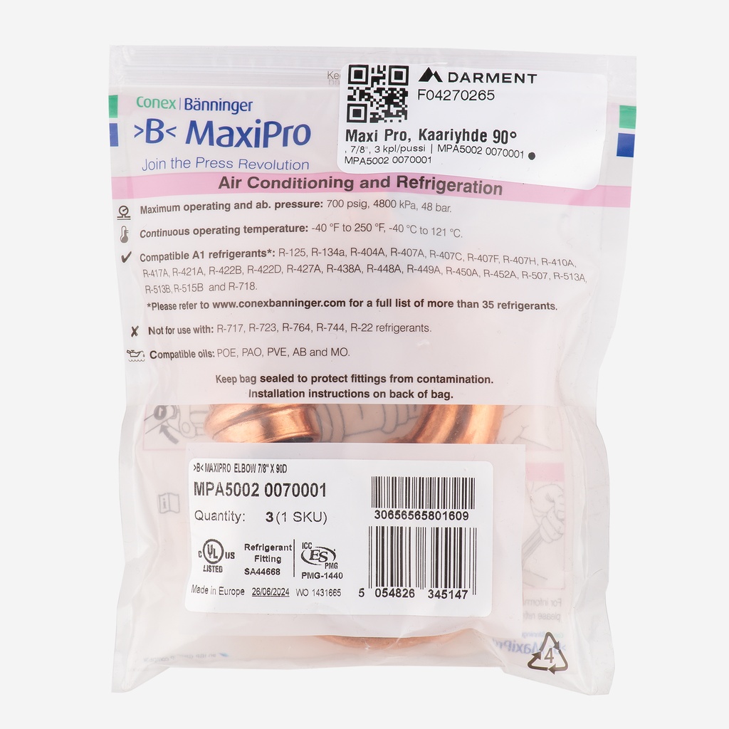 MaxiPro, 90° Bend, 7/8", 3pcs/bag | MPA5002 0070001