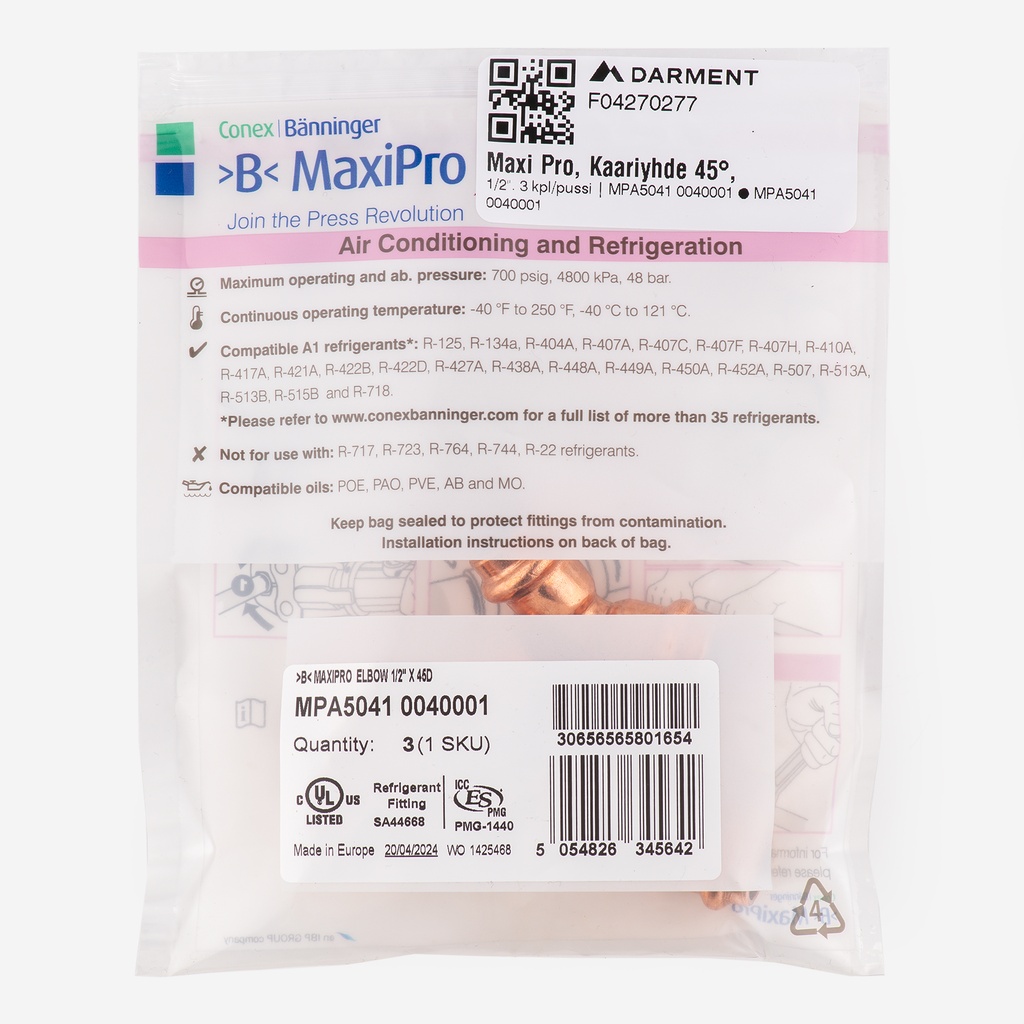 MaxiPro, 45° Obtuse Bend, 1/2", 3pcs/bag | MPA5041 0040001