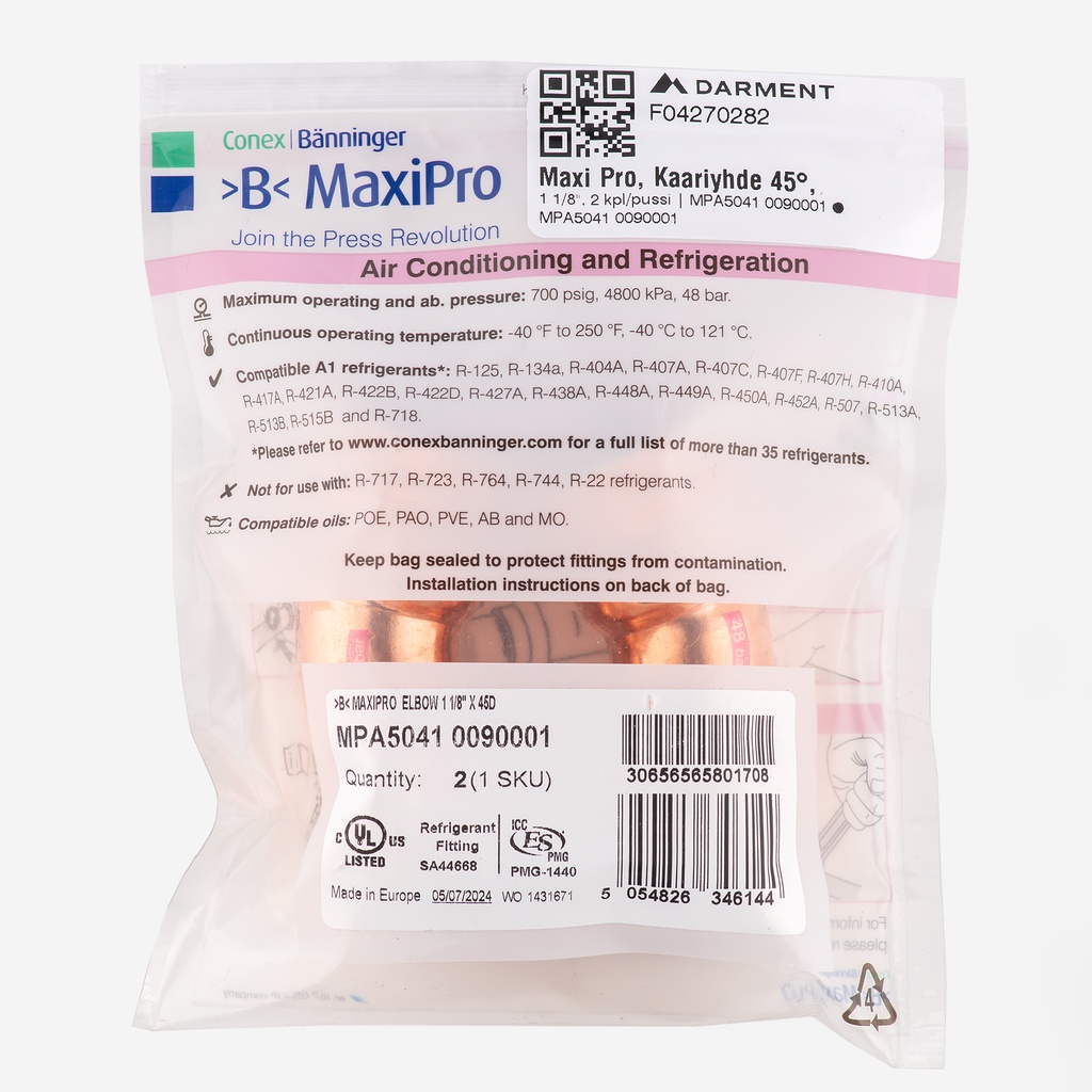 MaxiPro, 45° Obtuse Bend, 1 1/8", 2pcs/bag | MPA5041 0090001