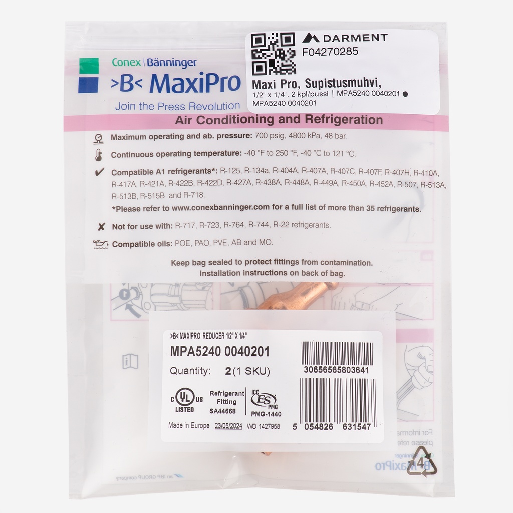 MaxiPro, Reduced Coupler, 1/2" x 1/4", 2pcs/bag | MPA5240 0040201