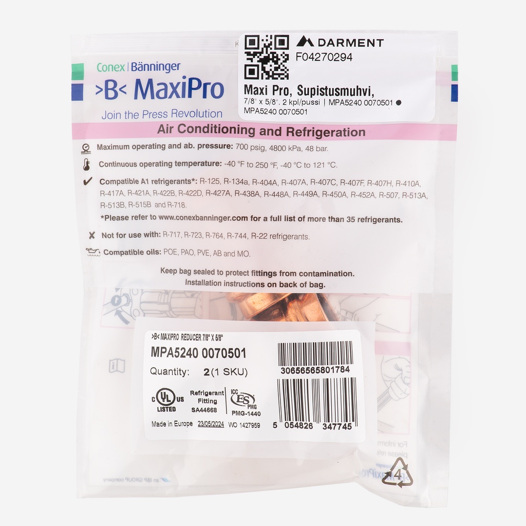 MaxiPro, Reduced Coupler, 7/8" x 5/8", 2pcs/bag | MPA5240 0070501