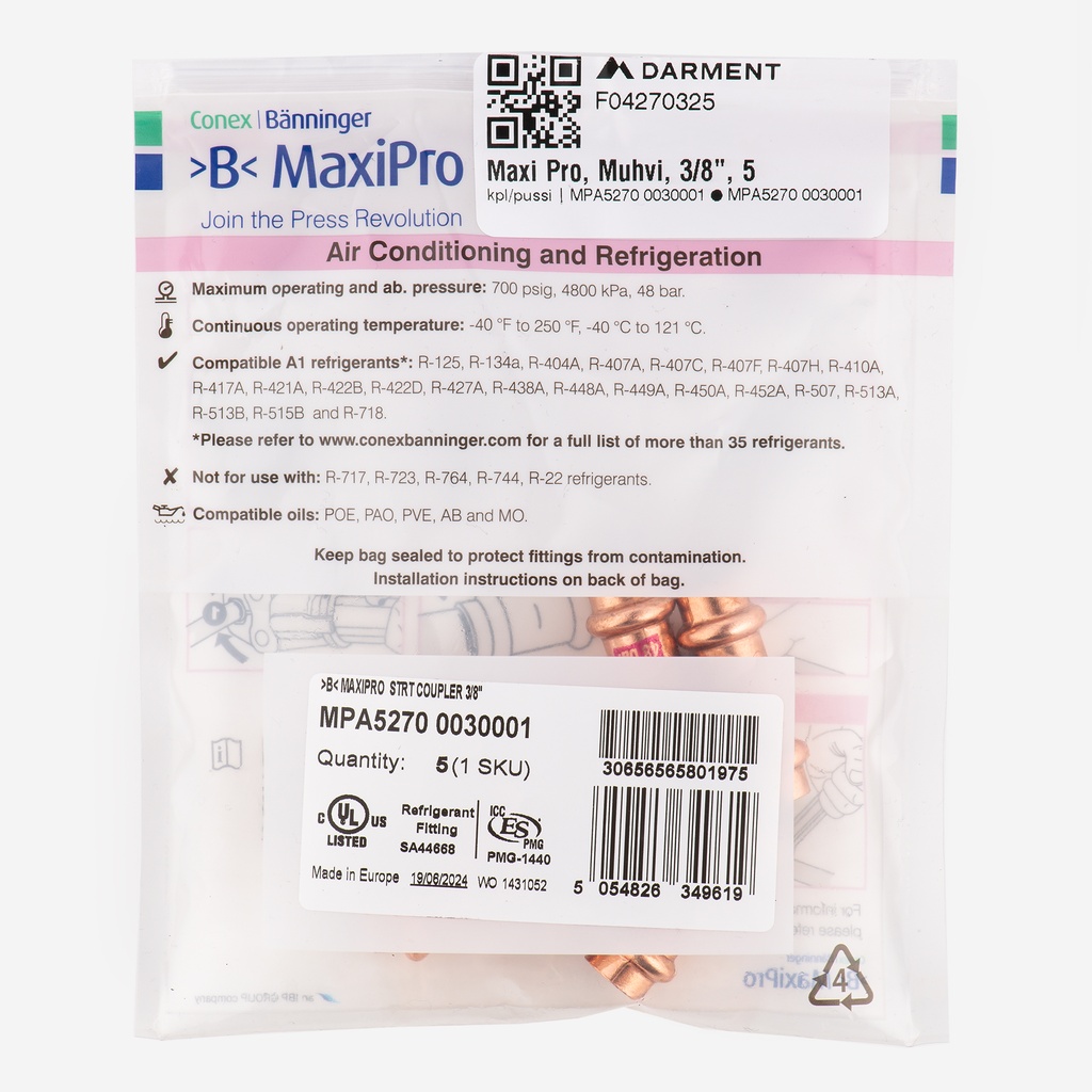 MaxiPro, Coupler, 3/8", 5pcs/bag | MPA5270 0030001