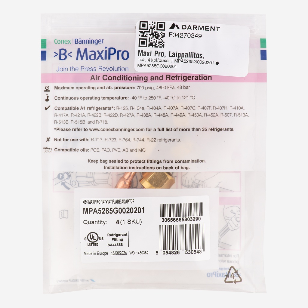 MaxiPro, Simple Flare - Flare Adaptor, 1/4", 4pcs/bag | MPA5285G0020201