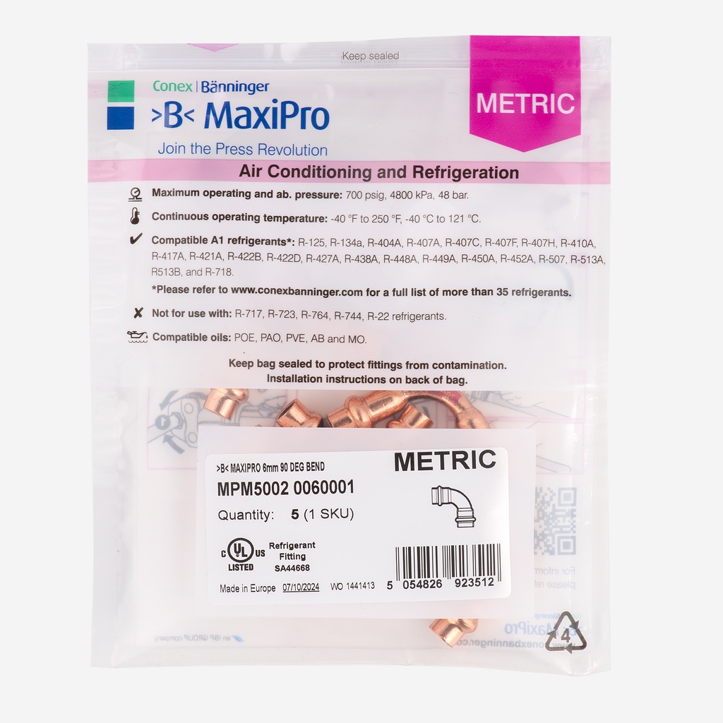 MaxiPro, 90° Bend, 6 mm, 5pcs/bag | MPM5002 0060001