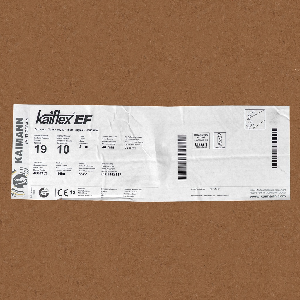 Insulation tube 19mm x 10mm (2m) (box: 106m/53kpl)