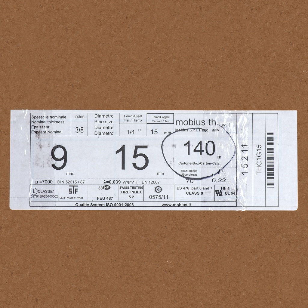 Insulation tube 9mm x 15mm (2m)  (box: 240m/120pcs)