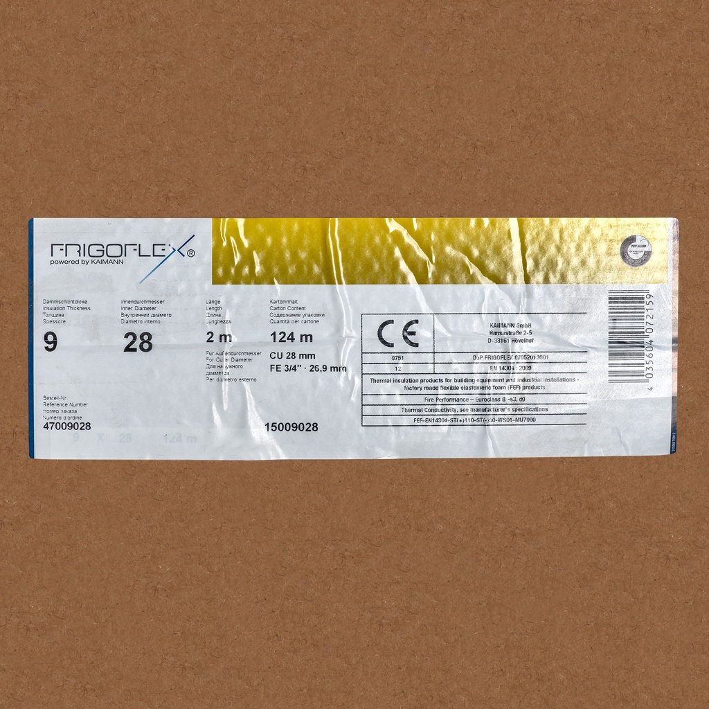 Insulation tube 9mm x 28mm (2m)  (box: 124m/62kpl)