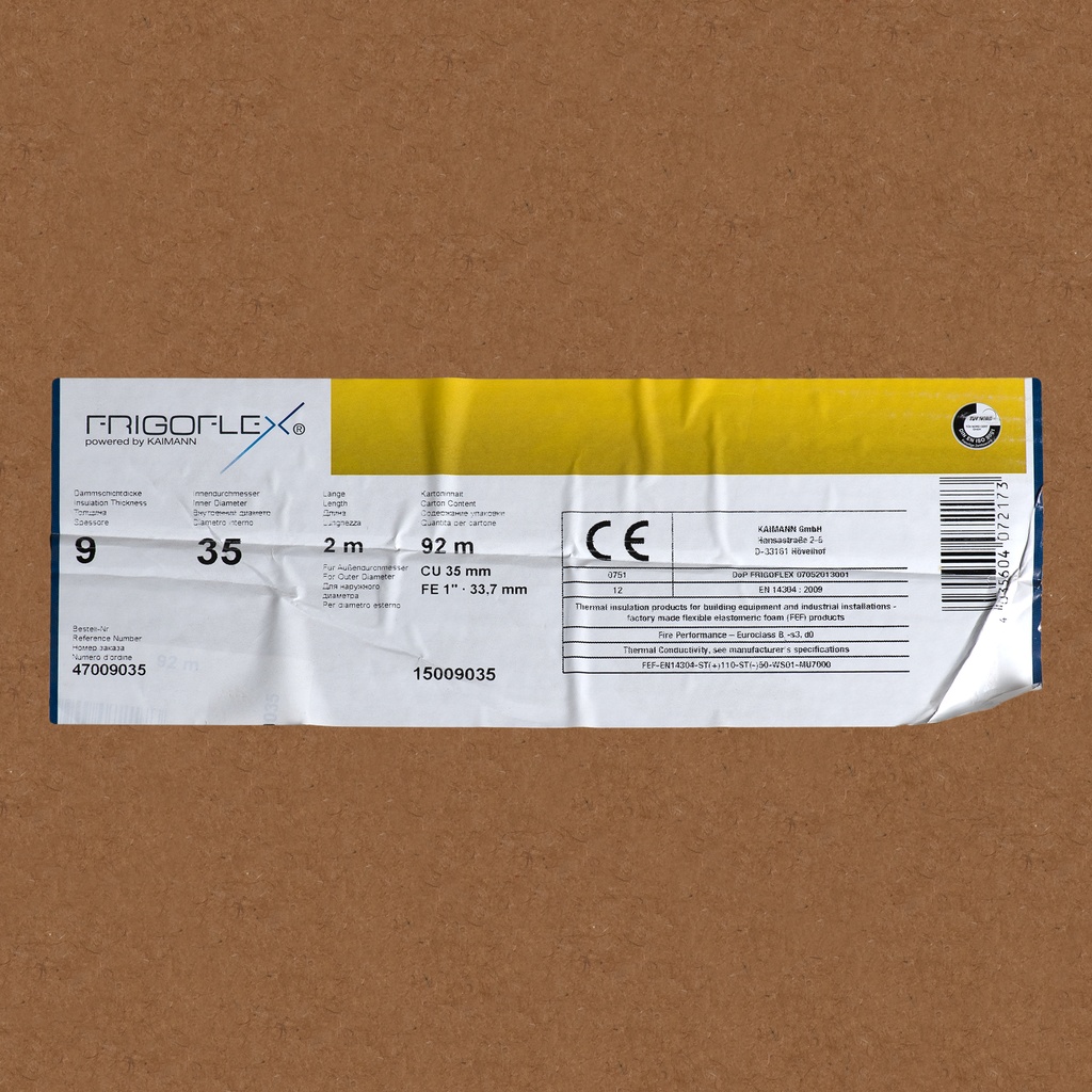 Insulation tube 9mm x 35mm (2m)  (box: 92m/46kpl)