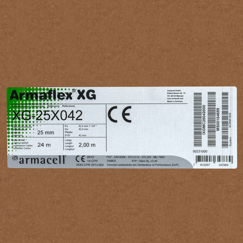 Insulation tube 25mm x 42mm (2m) Armaflex XG (box:24m/12pcs)