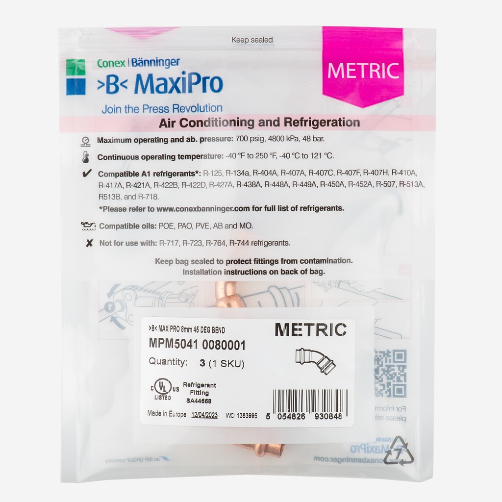 MaxiPro, 45° Obtuse Bend, 8 mm, 3pcs/bag | MPM5041 0080001