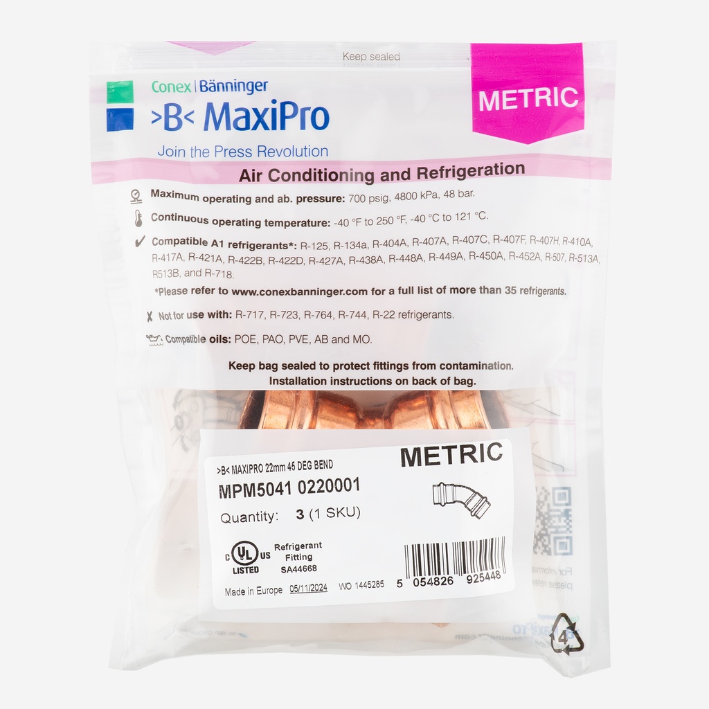 MaxiPro, 45° Obtuse Bend, 22 mm, 3pcs/bag | MPM5041 0220001