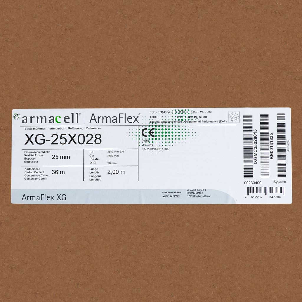 Insulation tube 25mm x 28mm (2m) Armaflex XG (box:36m/18pcs)