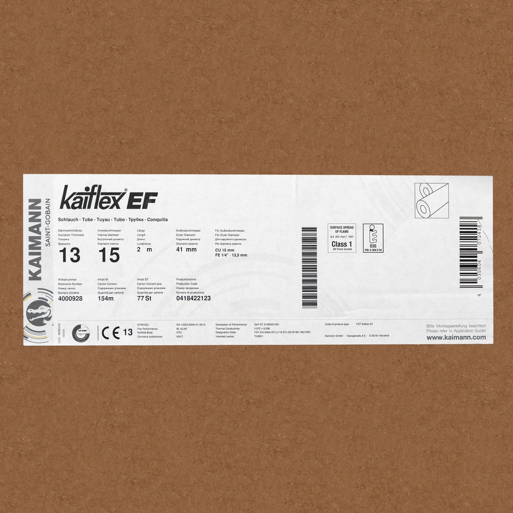 Insulation tube 13mm x 15mm (2m) (box: 136m/68pcs)