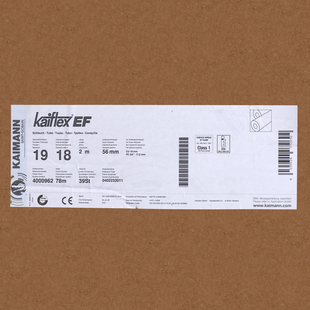 Insulation tube 19mm x 18mm (2m  (box: 72m/36pcs)