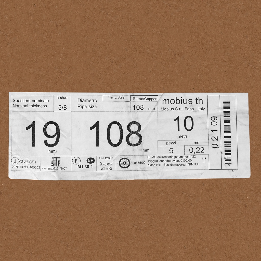 Insulation tube 19mm x 108mm (2m (box: 12m/6kpl)