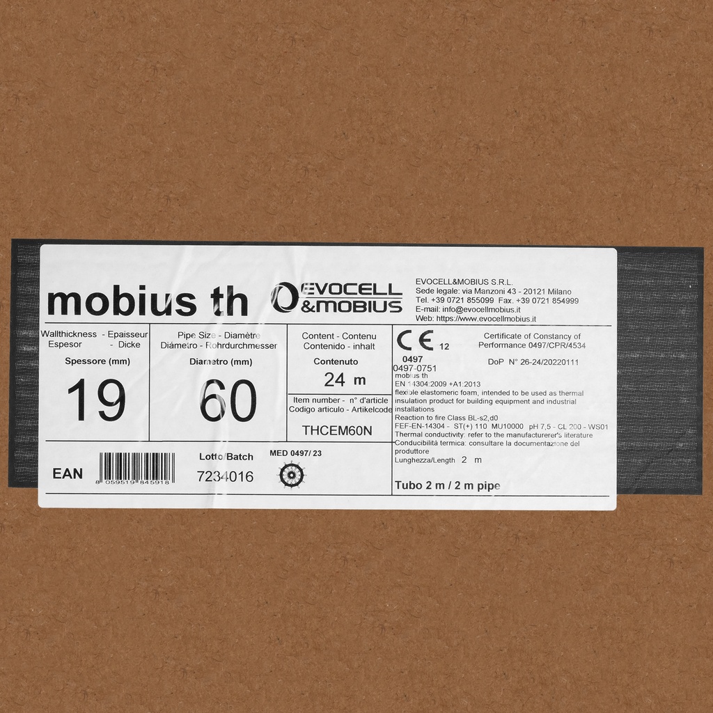 Insulation tube 19mm x 60mm (2m) (box: 24m/12pcs)