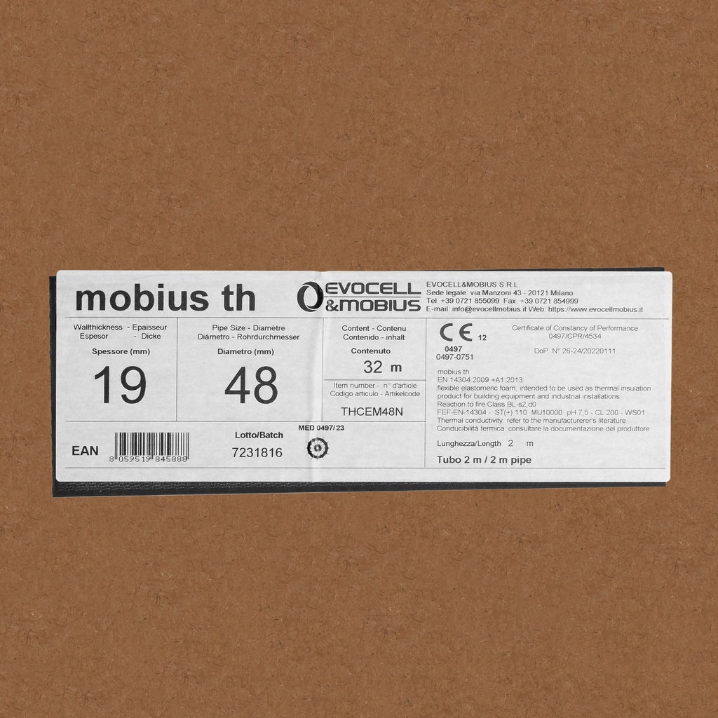 Insulation tube 19mm x 48mm (2m) (box: 30m/15kpl)