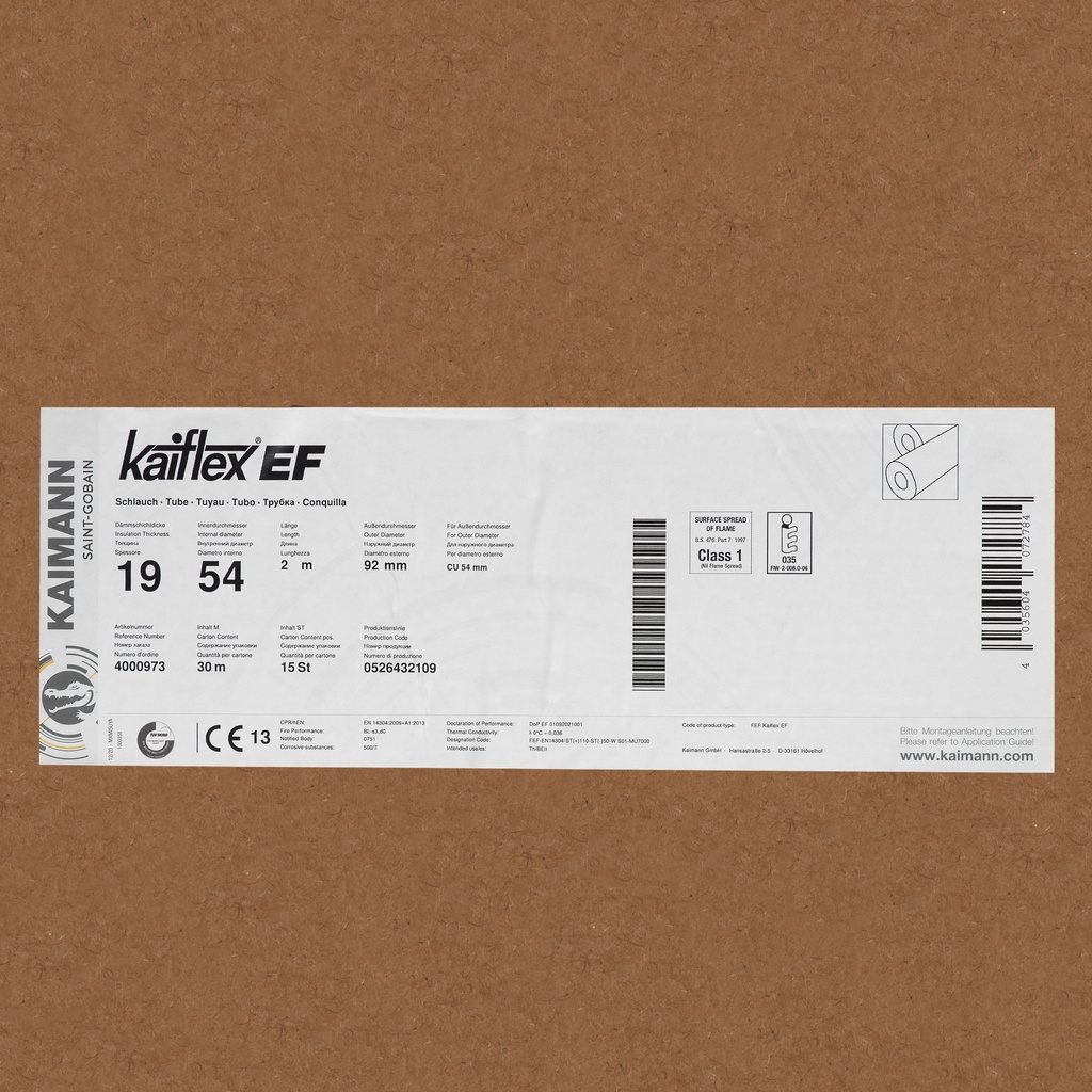 Insulation tube 19mm x 54mm (2m) (box: 30m/15kpl)