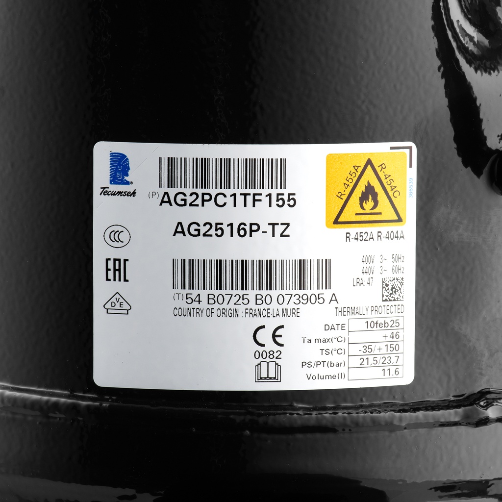 Compressor AG2516P-TZ 112,50cm³ R455A,R454C LBP 400V 
