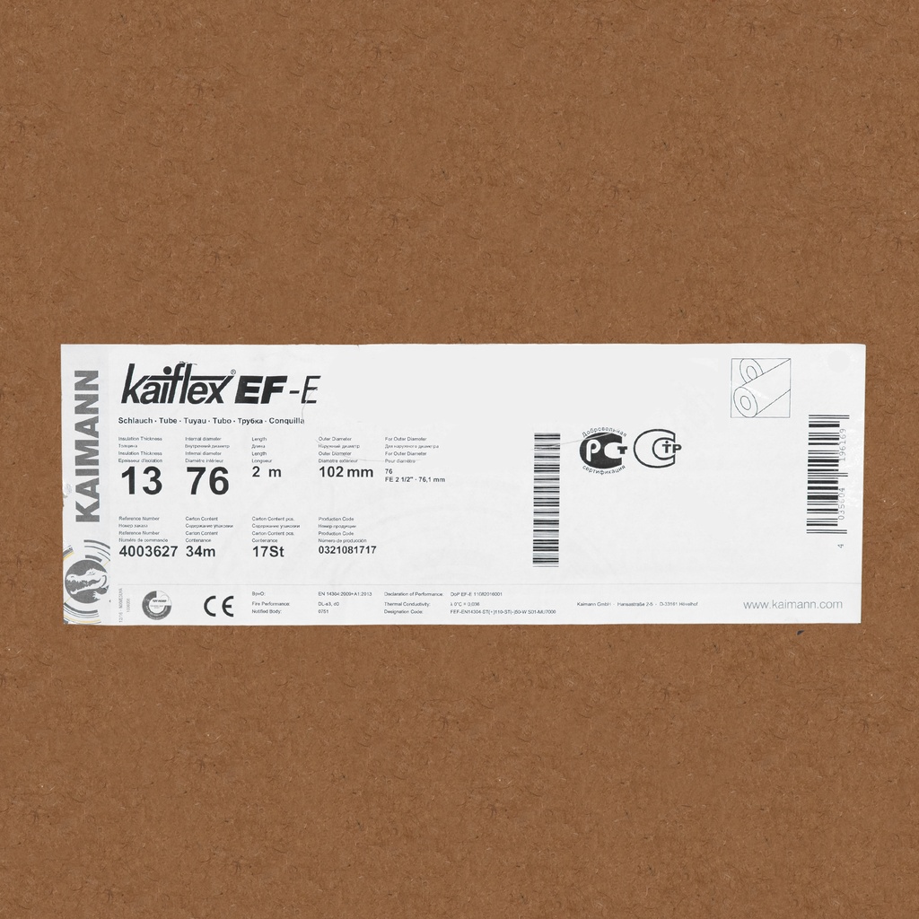 Insulation tube 13mm x 76mm (2m) (box: 34m/17kpl)