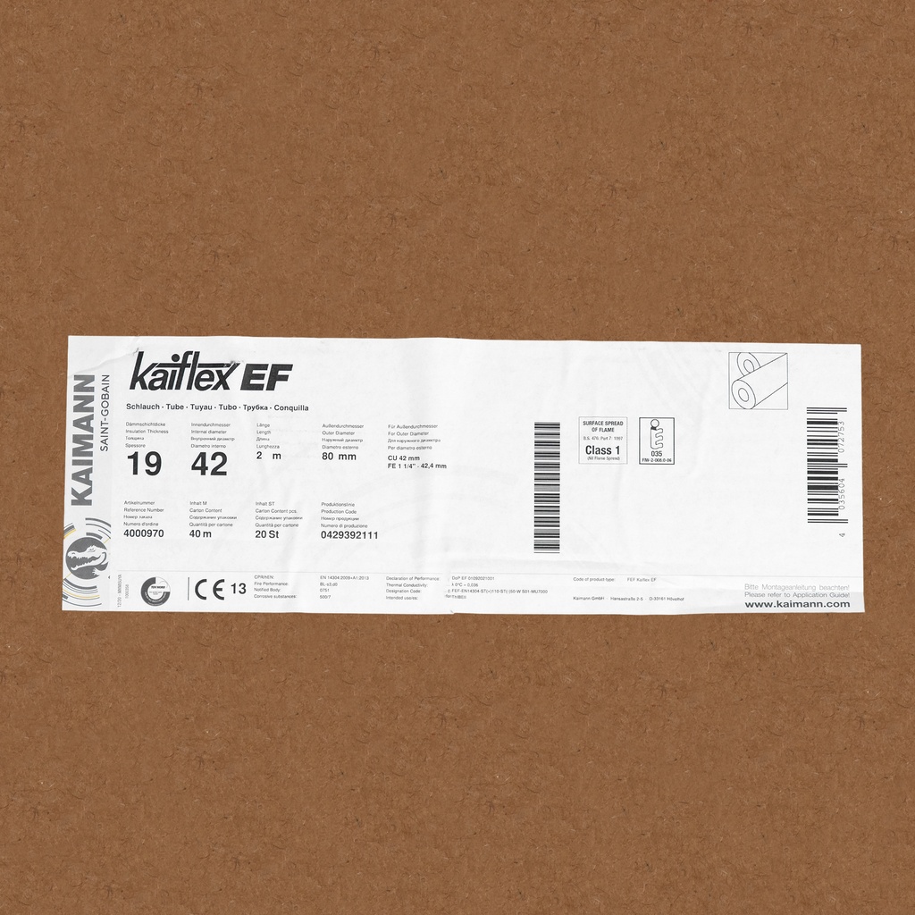 Insulation tube 19mm x 42mm (2m) (box: 40m/20kpl)