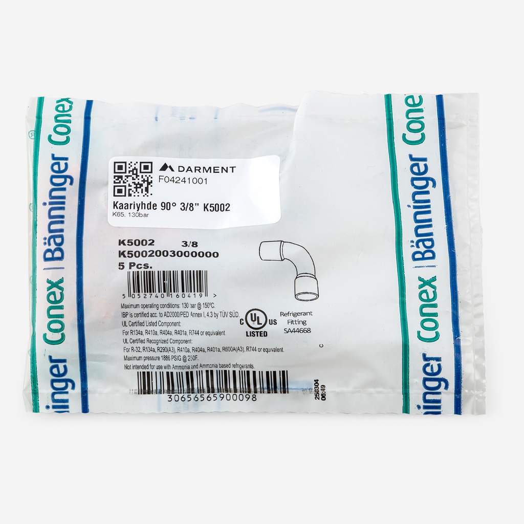 Bend 90° 3/8" F/F K5002 K65, 130bar