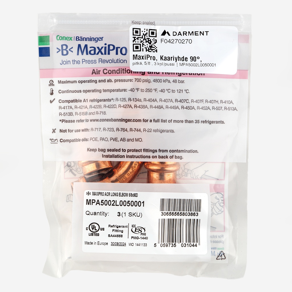 MaxiPro, 90° Bend Long, 5/8", 3pcs/bag | MPA5002L0050001