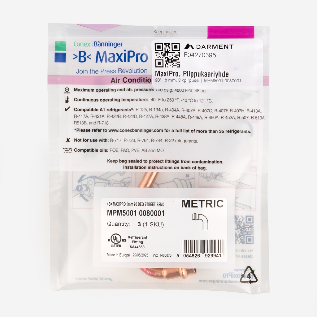 MaxiPro, 90° Street Bend, 8 mm, 3pcs/bag | MPM5001 0080001