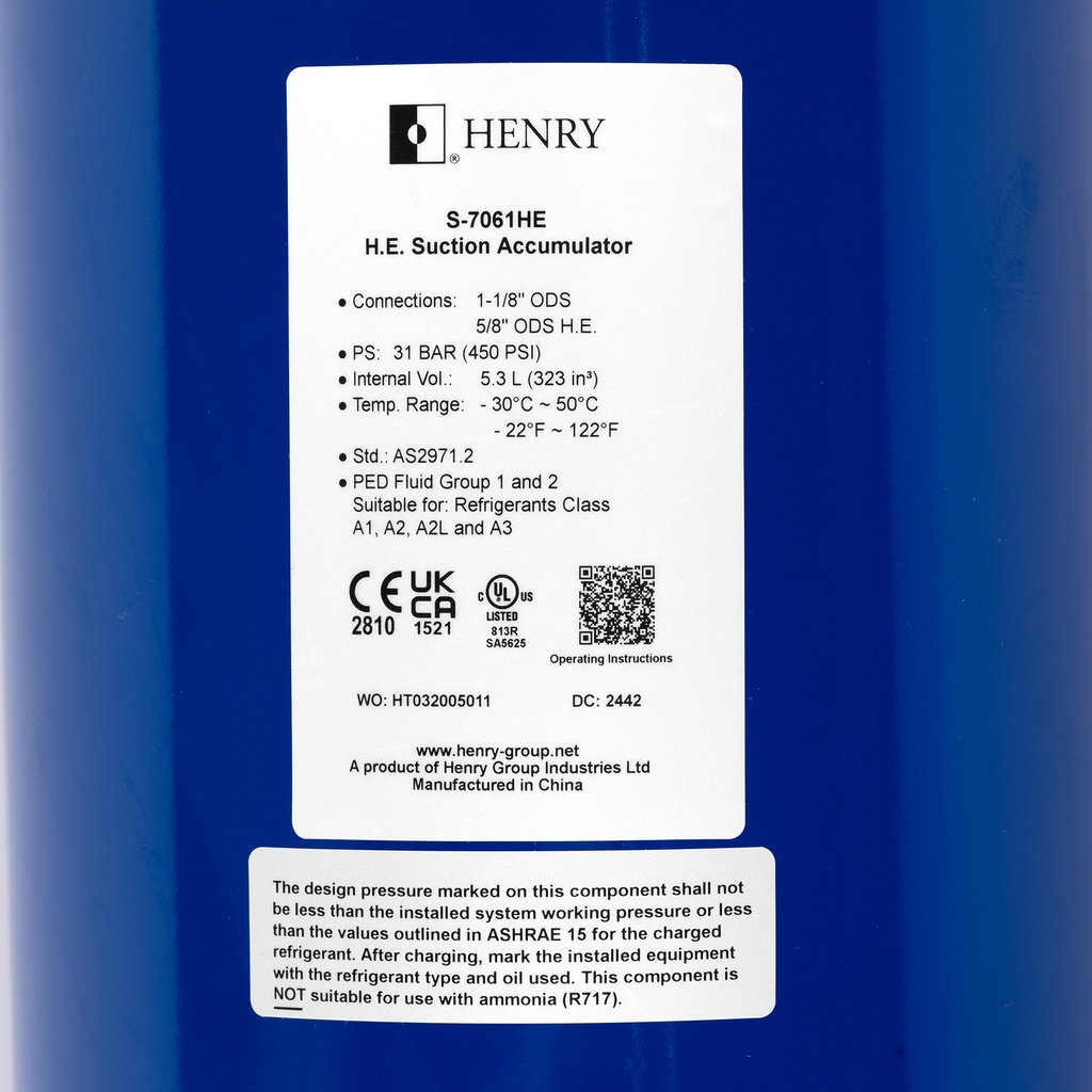 Suction accumulator with heat exchanger S-7061HE-CE 1 1/8"