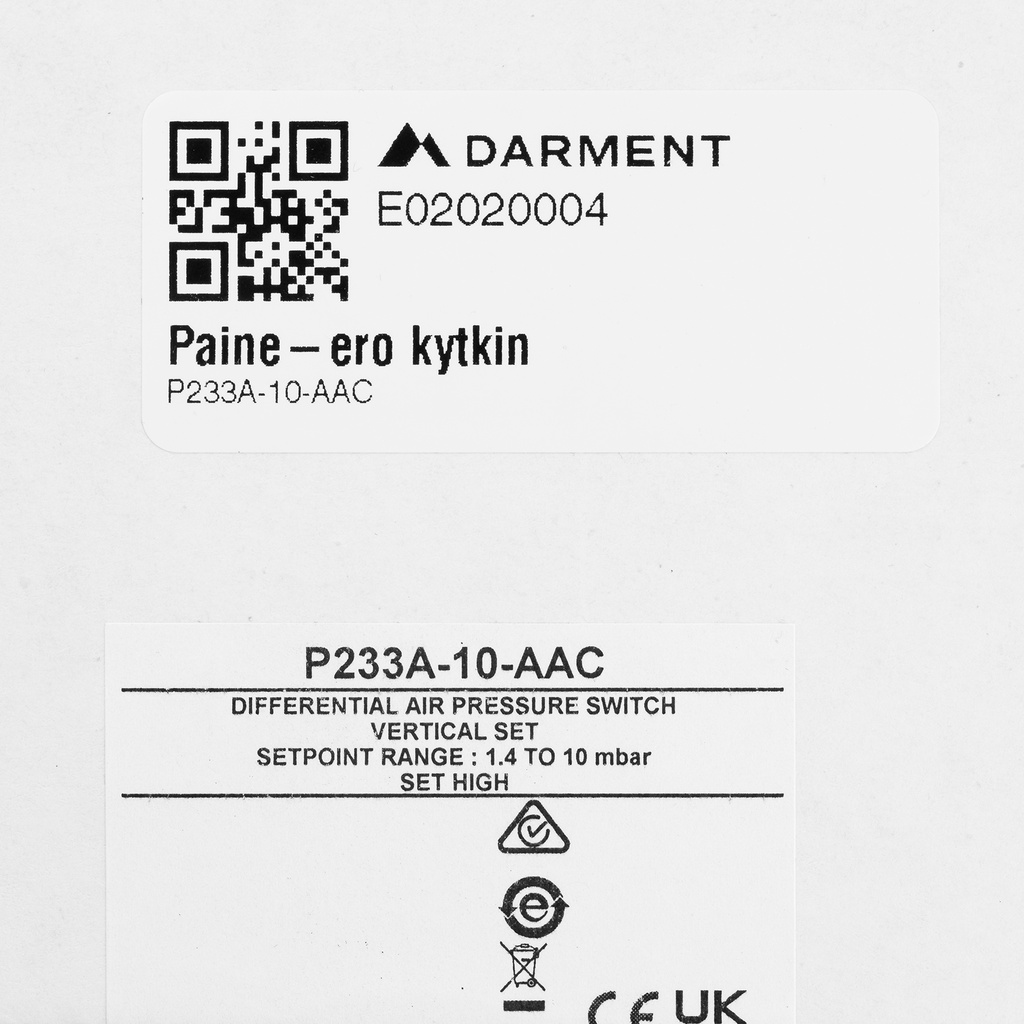 Sensitive (differential) Pressure Switch for Air P233A-10-AAC