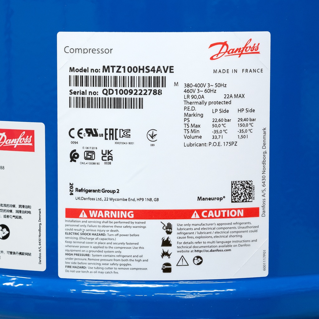 Compressor MTZ100-4V (MTZ100HS4AVE) 171,26cm³ 400V 