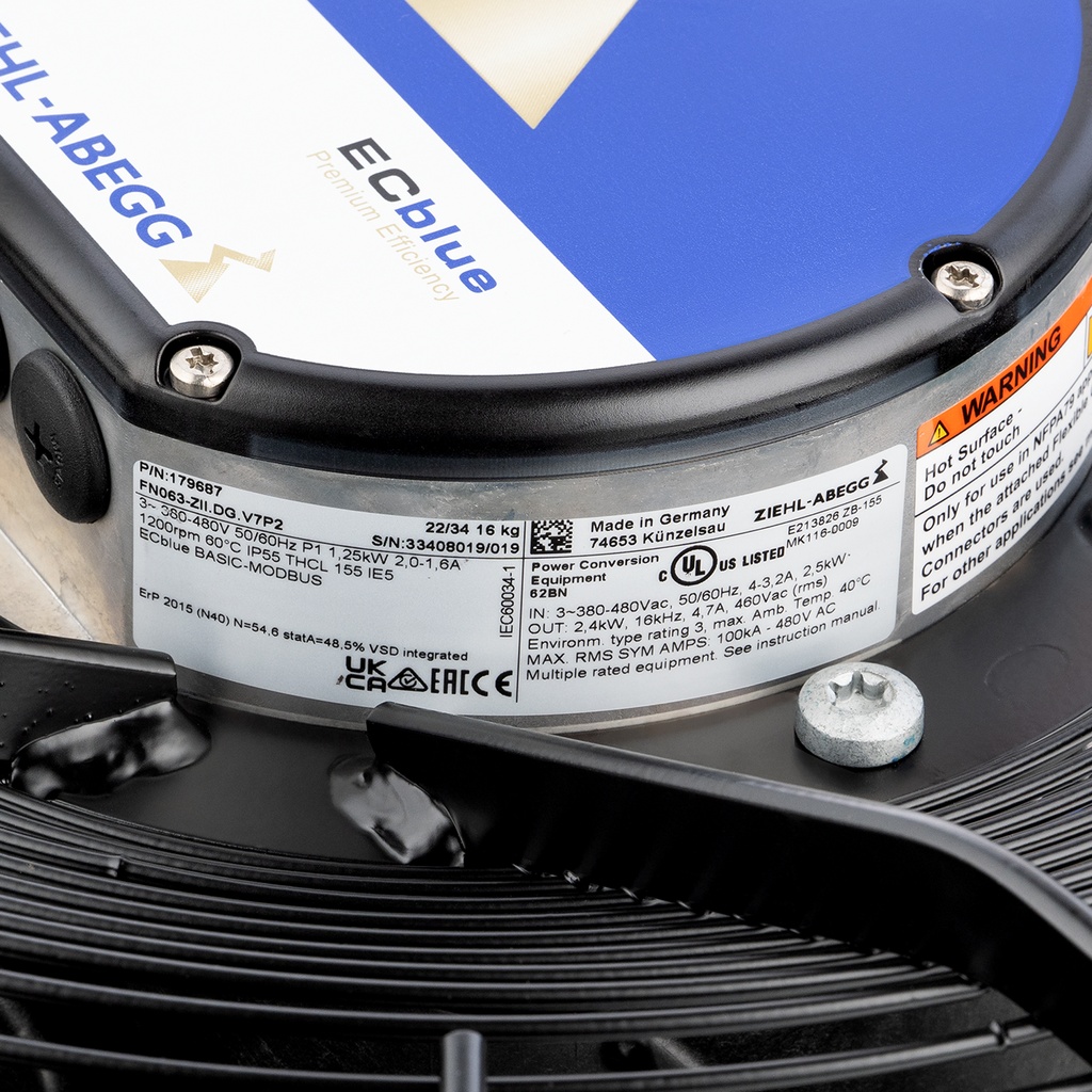 Puhallin 630mm EC 400V sivukiin. FN063-ZII.DG.V7P2 imevä 