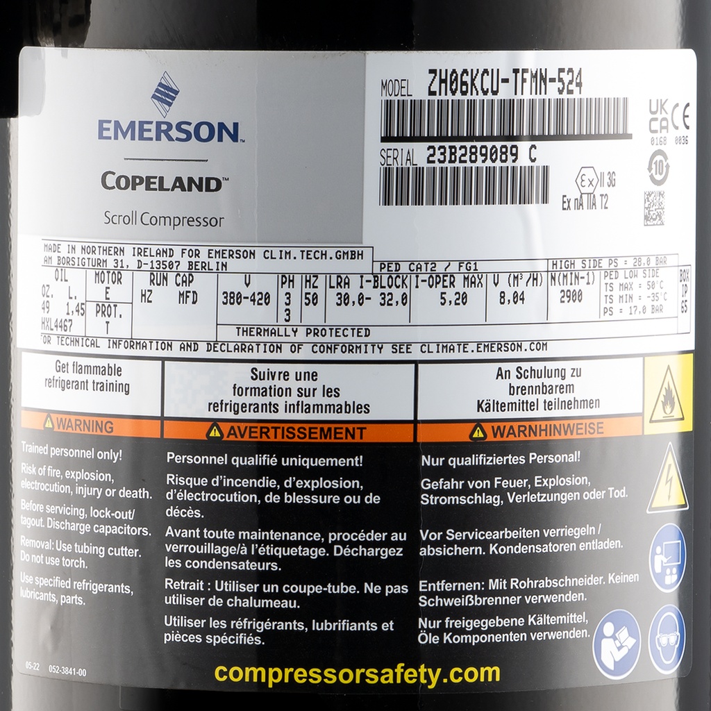 Compressor ZH06KCU-TFM-524 R290 400V 