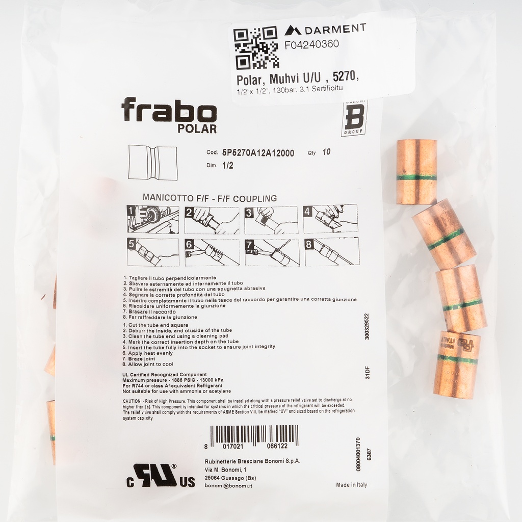 Polar, Coupler FF, 5270, 1/2"x 1/2", 130bar, 3.1 Certificate (10)