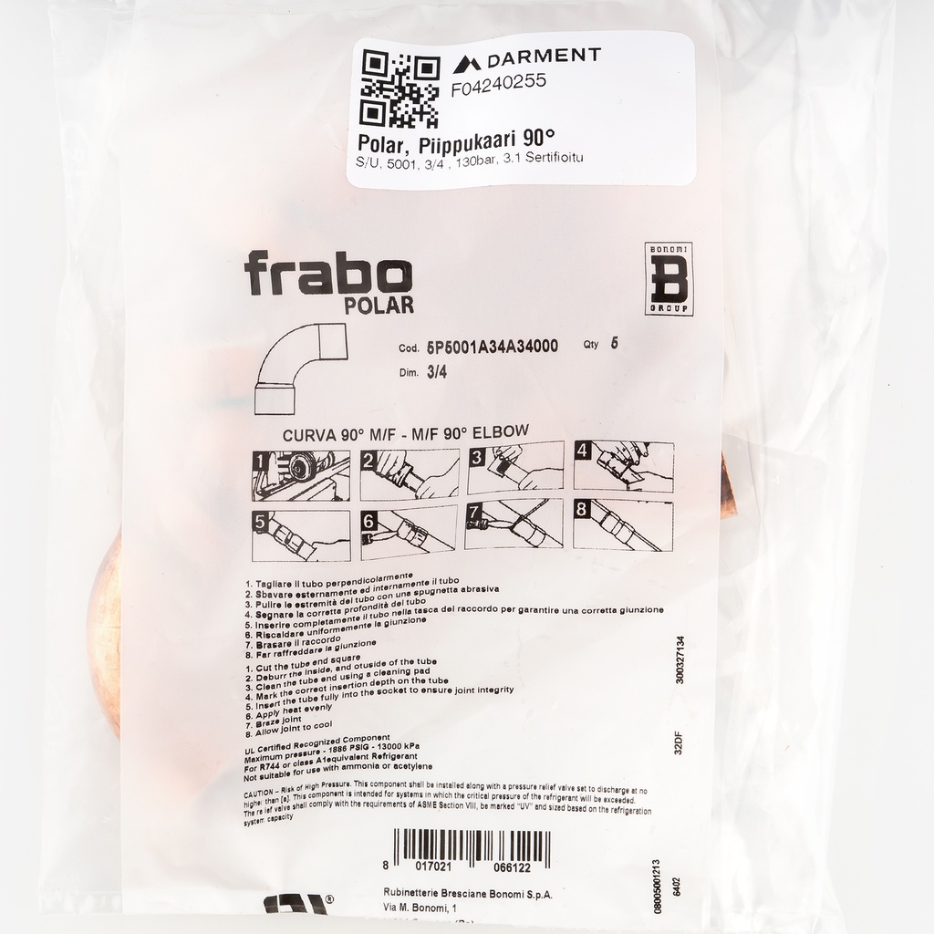 Polar, 90° MF bend, 5001, 3/4"x 3/4", 130bar, 3.1 Certificate