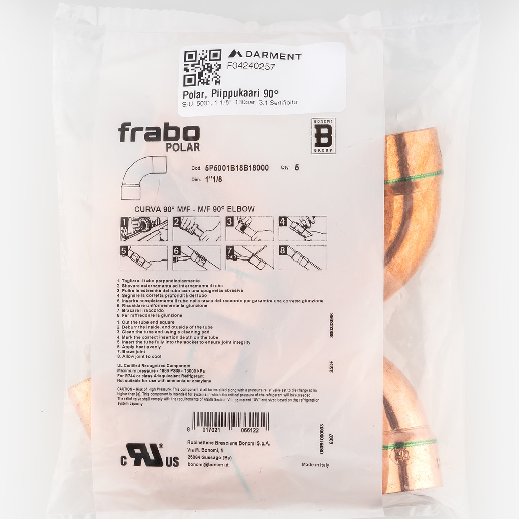 Polar, 90° MF bend, 5001, 1 1/8"x 1 1/8", 130bar, 3.1 Certificate