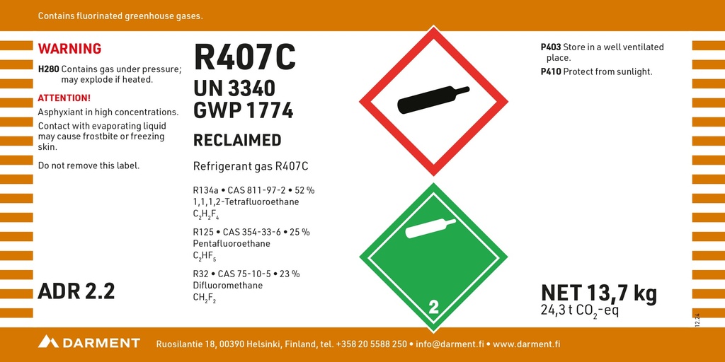 Kylmäaine R407C Regeneroitu