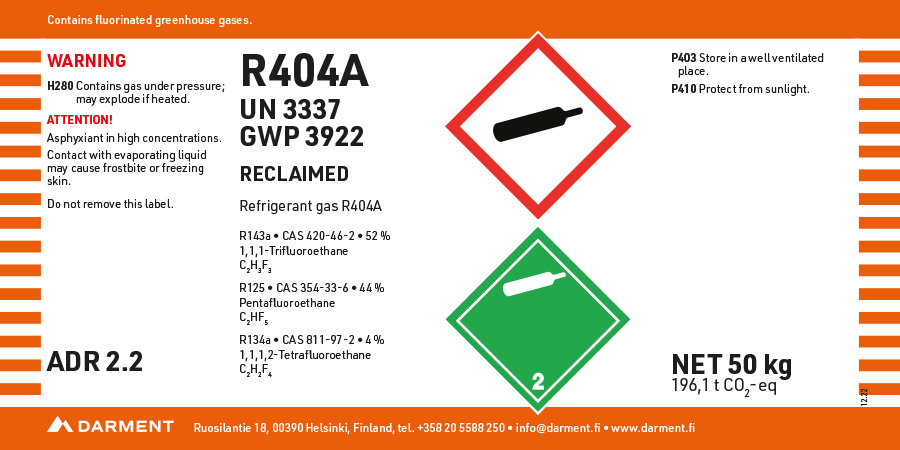 Refrigerant R404A Reclaimed